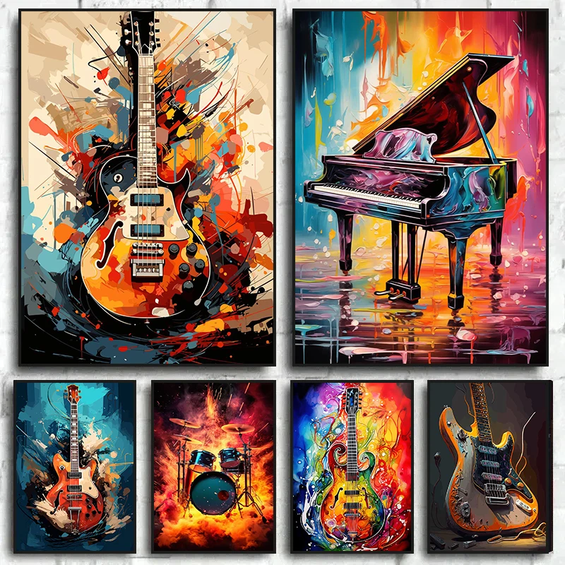 Musical Instrument Guitar - Abstract Colorful Art Musical Instruments Drum