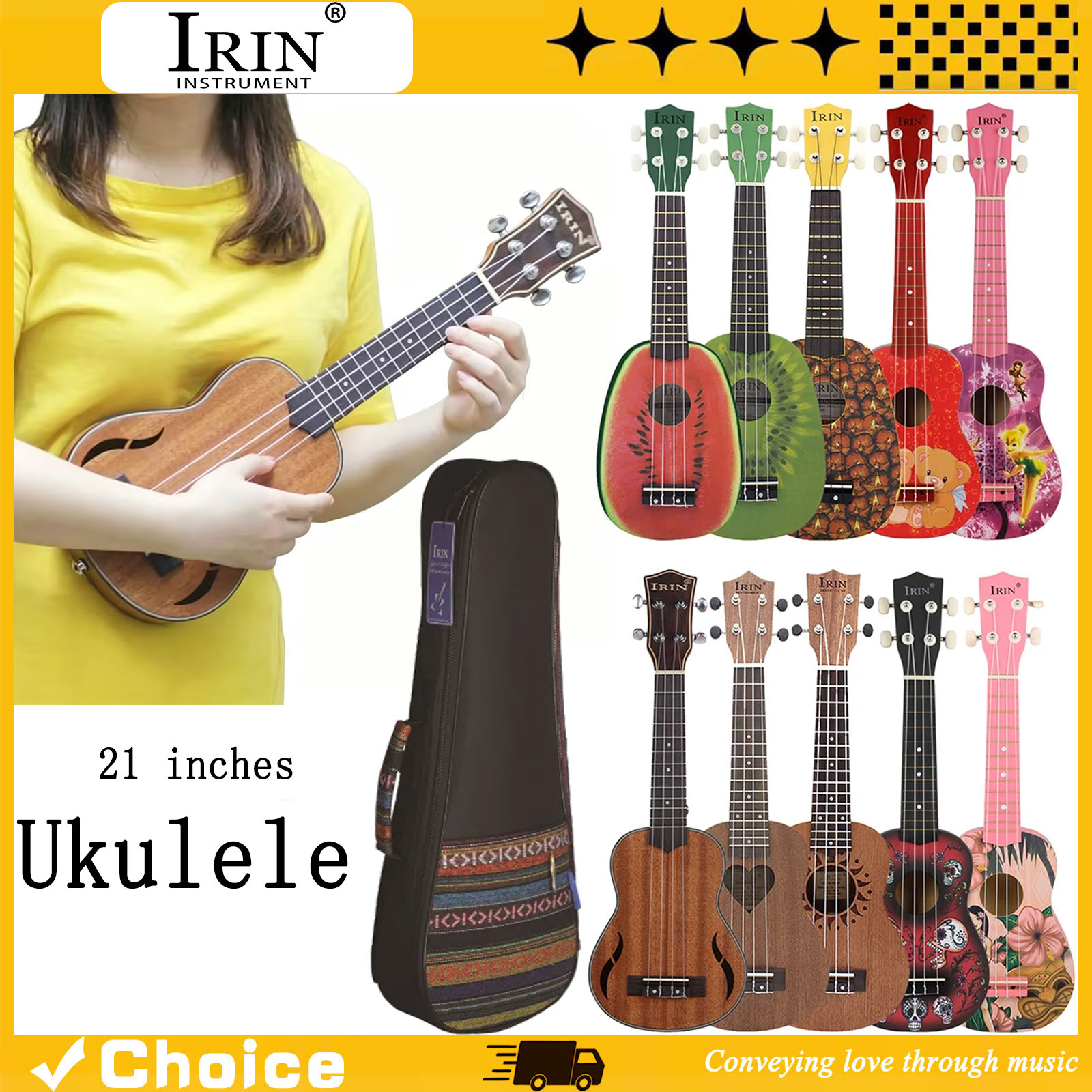 Musical Instrument Qin - 21 Inch Ukulele Hawaiian Guitar Soprano