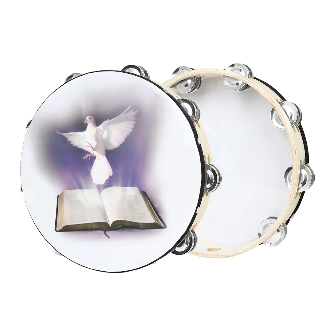Tambourine Hand Drum - M MBAT 10-Inch Tambourine Wooden Handbell